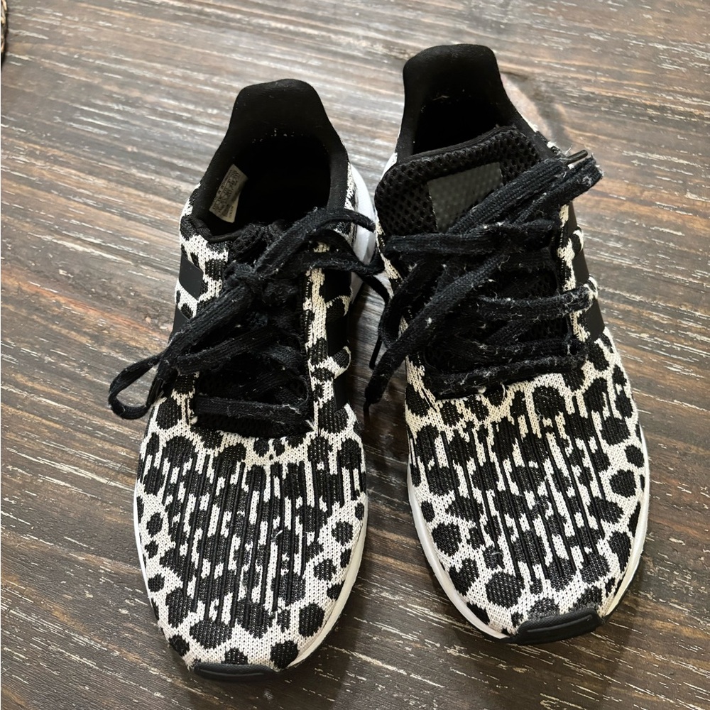adidas Black and White Leopard Knit Slip-On Sneakers - Picture 3 of 7